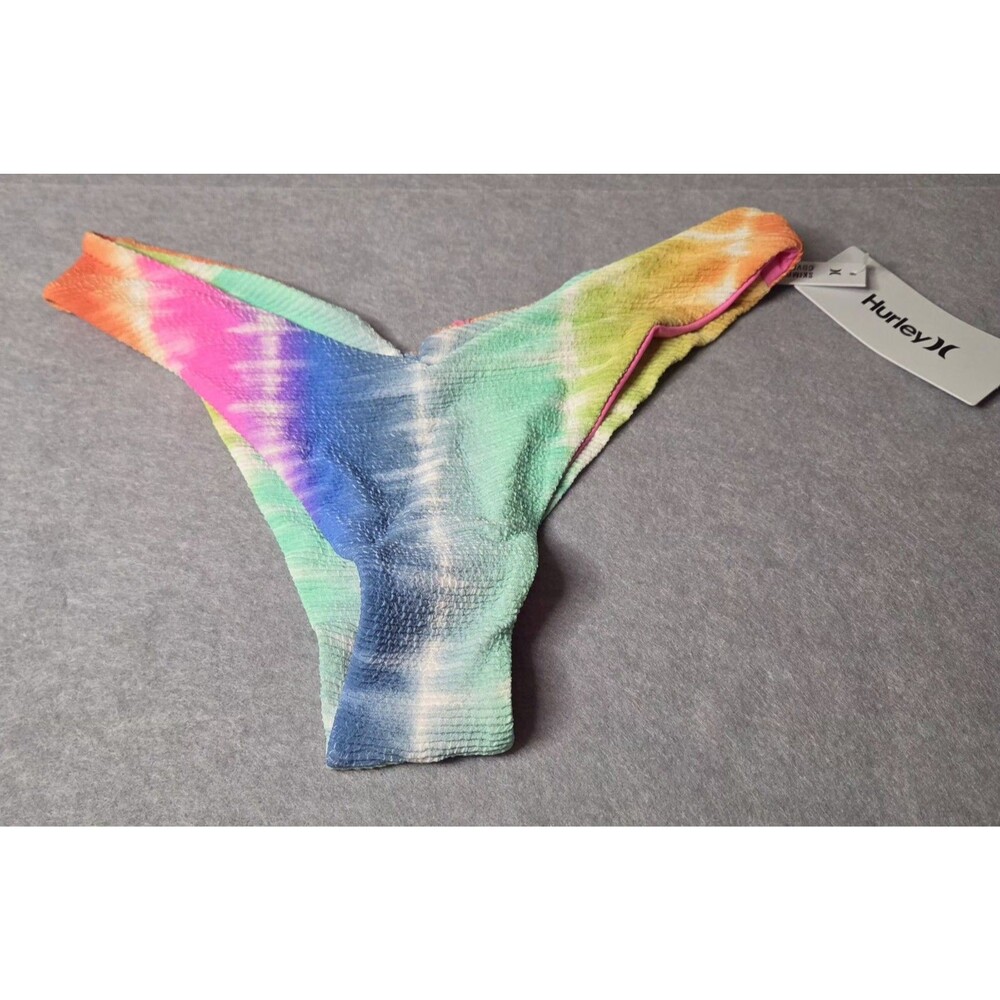 HURLEY Rainbow Ombre Cheeky Scoop Bikini Bottoms Textured Women's Sz L NWT